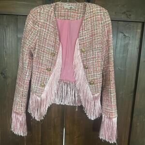 Fashion Nova Pink Tweed Vest with Fringed Hem - Size S